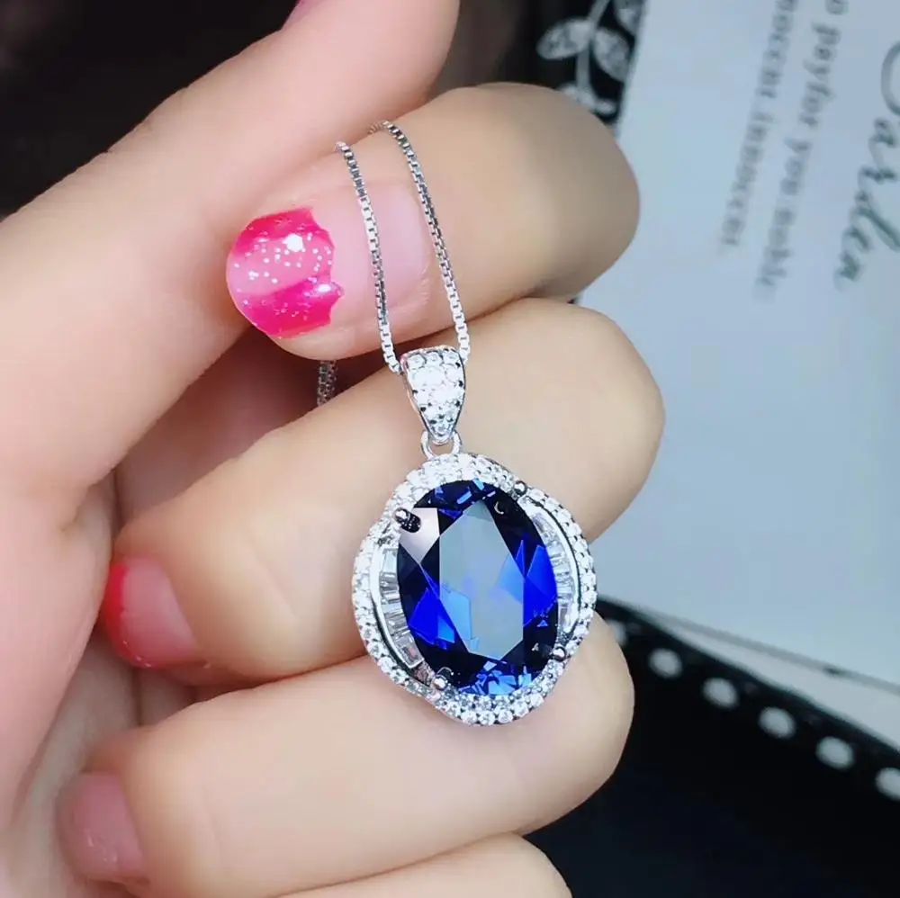 KJJEAXCMY boutique jewelry 925 sterling silver inlaid natural sapphire female ring pendant necklace set support test