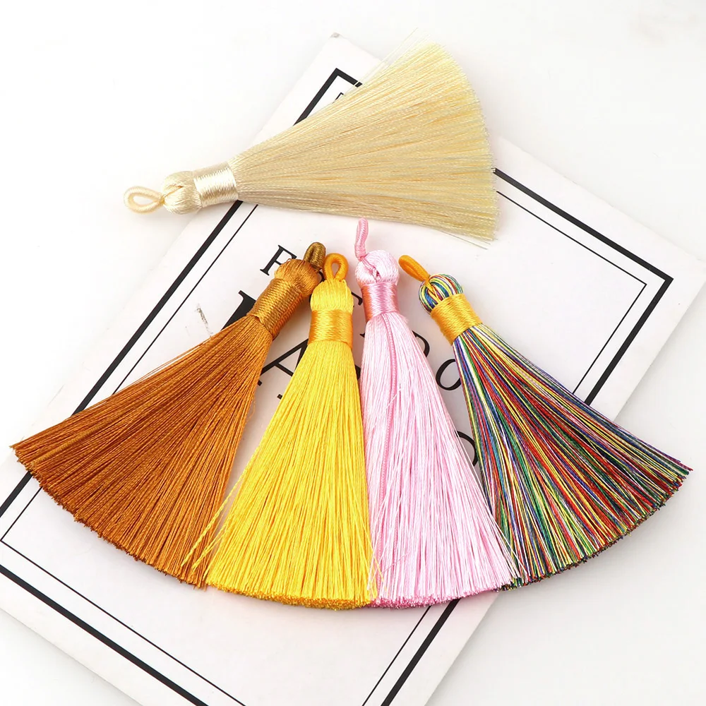 5pcs/lot 8cm Long With Hole Mix Cotton Silk Tassel Brush For Earring Charm Pendant SatinTassels DIY Jewelry Making Findings