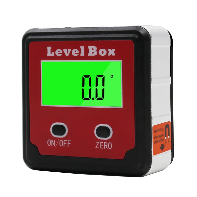 Transportador digital de precisión rojo, inclinómetro, caja de nivel, buscador de ángulos digital, caja cónica con base de imán