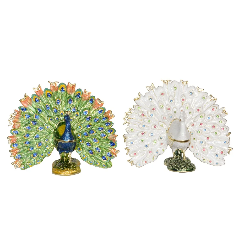 Fanned Peacock Trinket Jewelry Box Metal Home Decoration Miniature Novelty Gifts