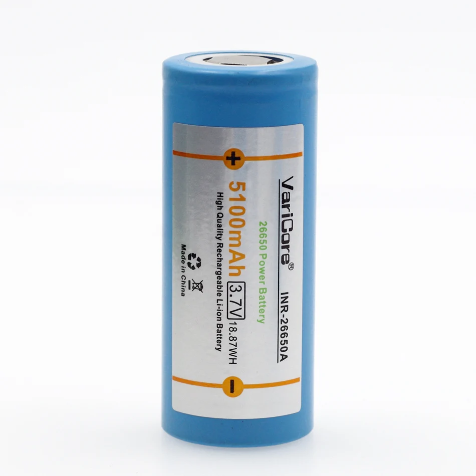 VariCore 26650 lithium battery, 3.7V 5100mAh, 26650 rechargeable battery, 26650-50A suitable for flashlight,