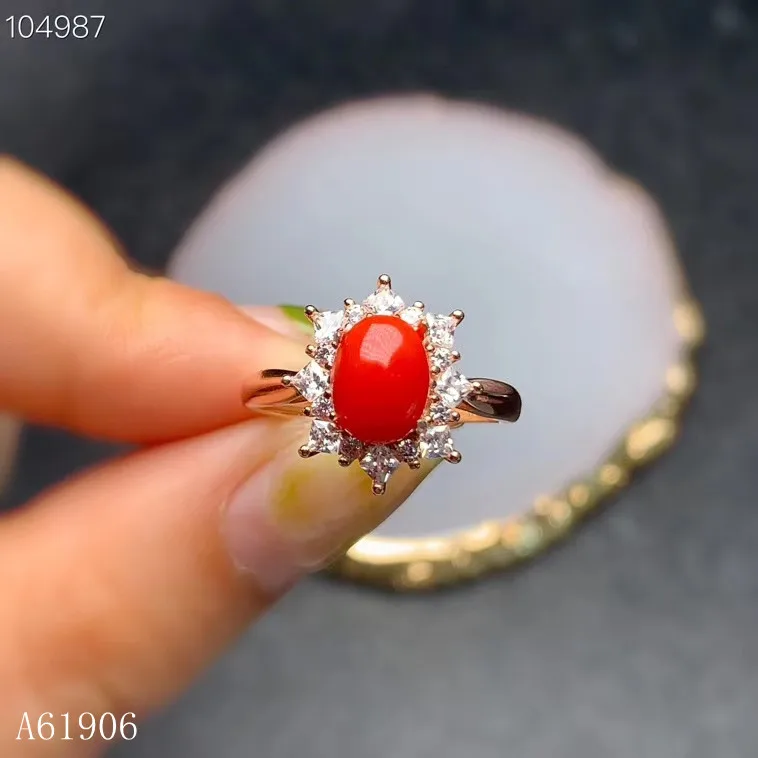 

KJJEAXCMY boutique jewelry 925 sterling silver inlaid natural red coral gemstone female ring support review new luxury