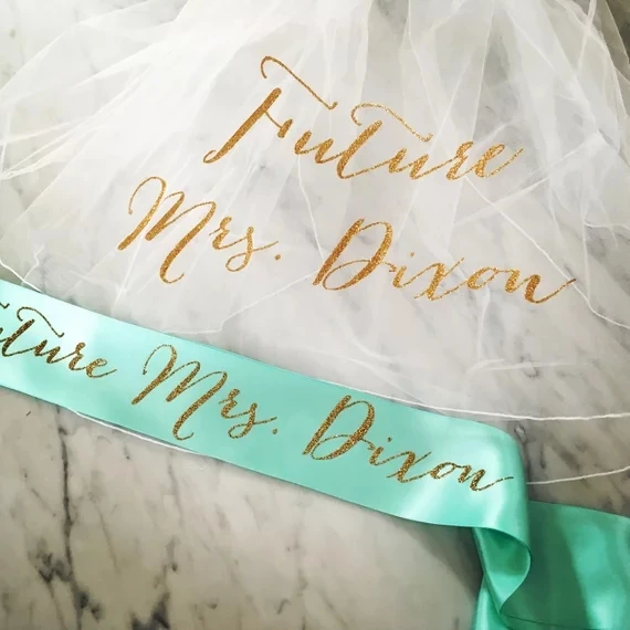 customize Last Sail Before the Veil glitter wedding sash and veil set, bachelorette party sash veil sets, satin future mrs veil