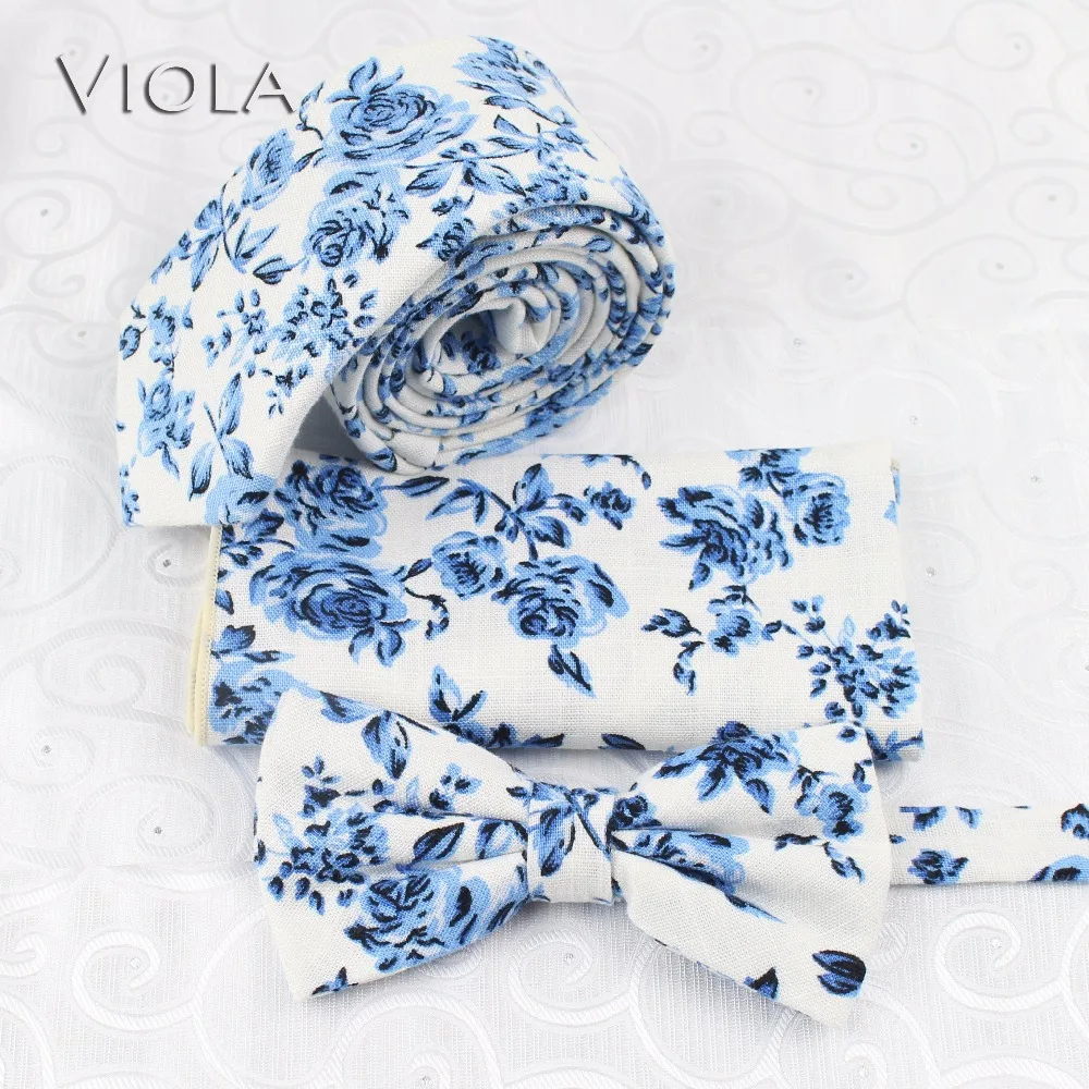 Floral Printed 6.5cm Neck Tie Set Thick Cotton Women&Men Butterfly Adult bowtie Handkerchief Pocket Square Accessory Gift