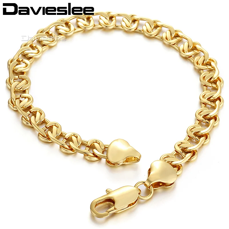 Davieslee Womens Bracelet Chain 585 Yellow White Rose Gold Color Curb Cuban Snail Link 8mm 18cm-25cm LGB271