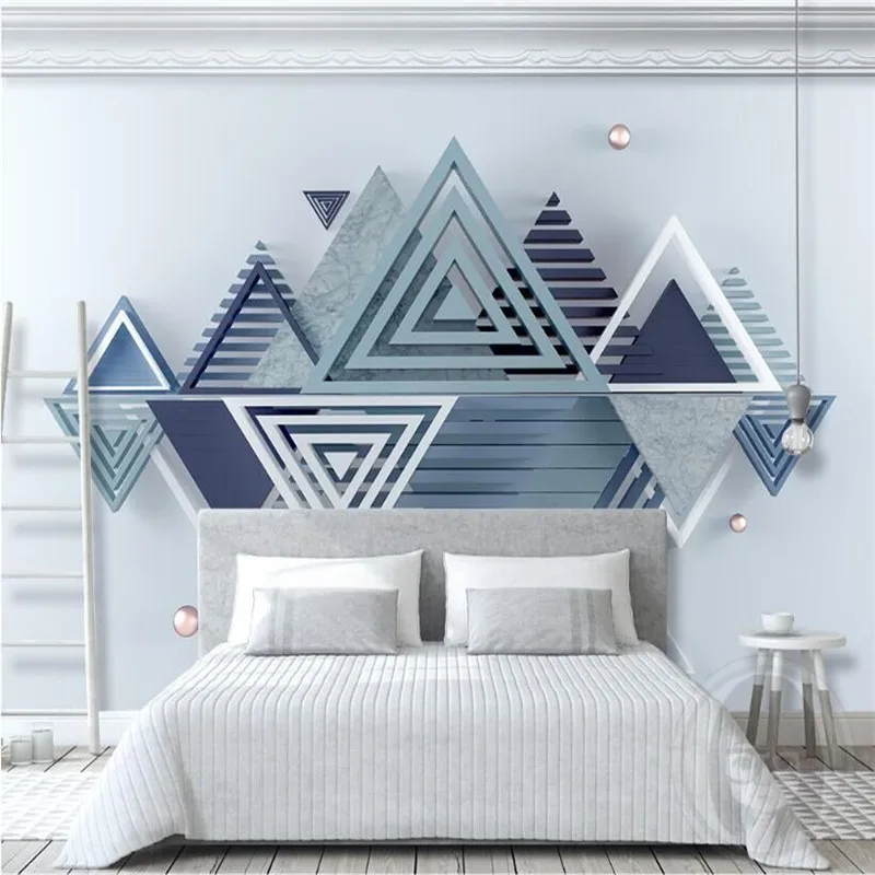 3D three-dimensional modern minimalist geometric marble mosaic TV background wall professional production wallpaper mural