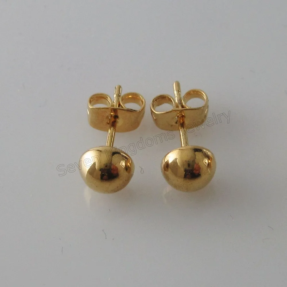 HALF BALL SHAPED 4 SIZES AVAILABLE YELLOW GOLD COLOR STUD PLAIN SURFACE EARRING