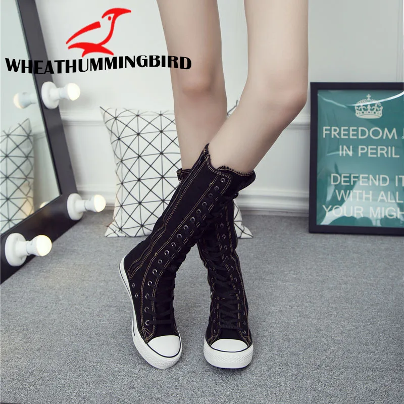 Plus Size Women fashion High-top Hollow Breathable boots Long-barreled casual flats canvas boots Height Increasing Shoes MA-72G