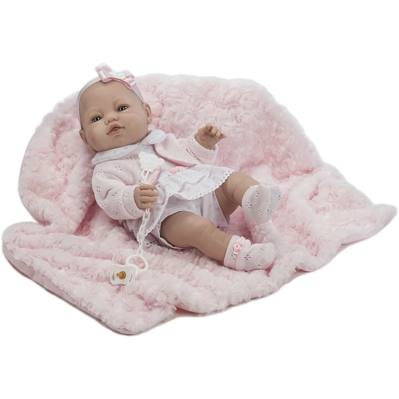 Berbesa, Baby Recién Nacida mantita pelo rosa 42 cm muñeca para regalar, (5113)