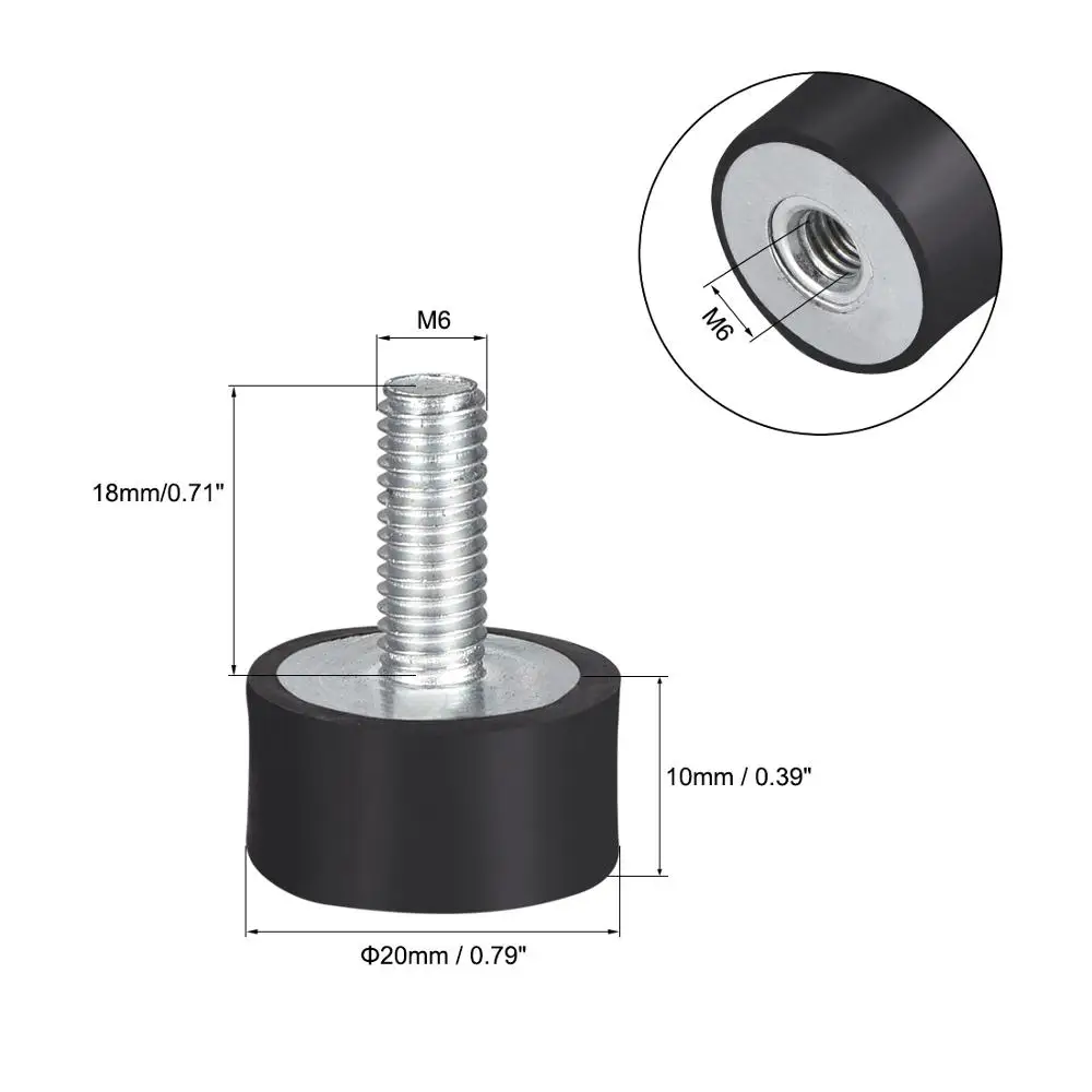 UXCELL 8 pcs M4/6 D15 Filo Maschio Femmina Supporti In Gomma Cilindrico di Vibrazione Isolatori Ammortizzatore Nero Placcato Zinco