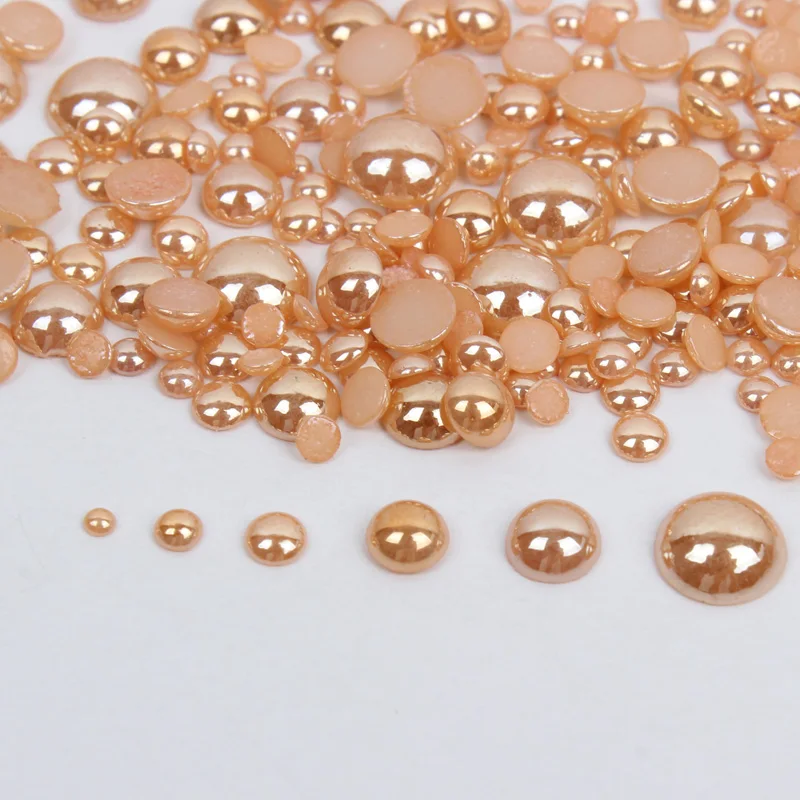 High quality Gold color  2mm-6mm mixSizes 1000pcs/lot Ceramic Beads Half Round Flatback Pearl to glue DIY Nails Art Garmen HOT