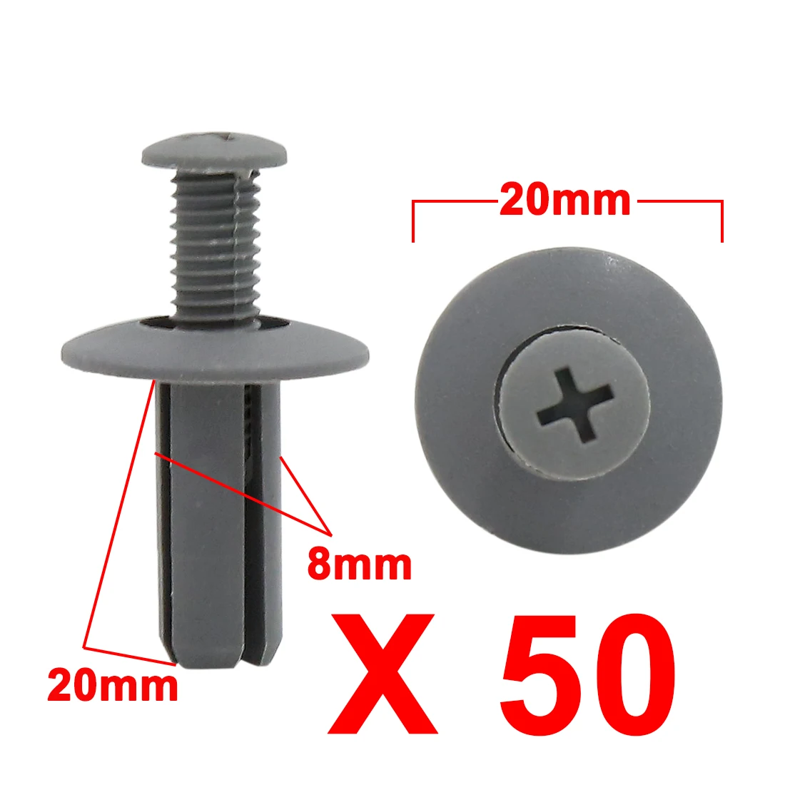 X Autohaux 20Pcs 30pcs 40Pcs 50Pcs 100Pcs Black Gray Plastic Splash Guard Fastener Rivet Clips 8Mm X 20Mm X 20Mm
