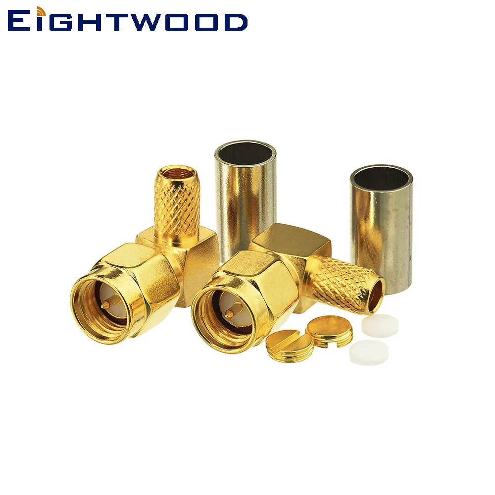 

Eightwood SMA Plug Male Pin RF Coaxial Connector Adapter Right Angle Crimp LMR-195 RG58 Cable for Antenna Base Stations 2PCS