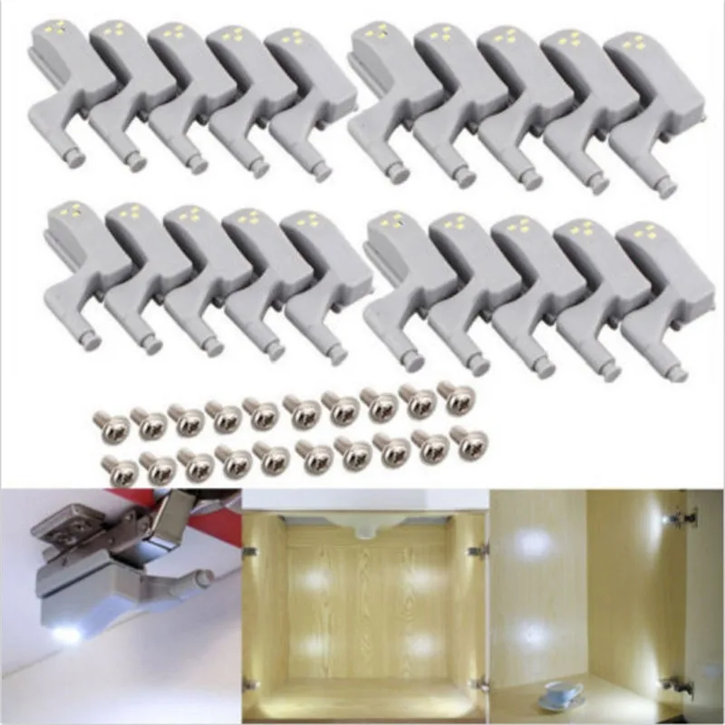 20 sztuk/10 sztuk 0.25W uniwersalny pod światło LED na szafkę szafka szafa na ubrania wewnętrzny zawias czujnik LED światła kuchnia noc światła