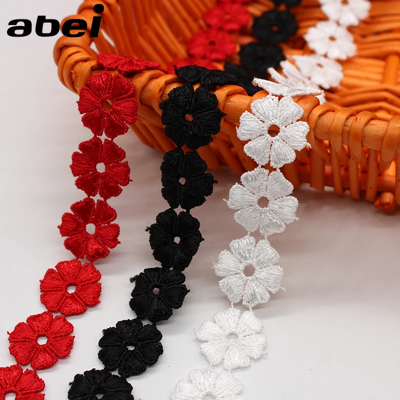 2Yards/Lot 2.3cm Polyester Flower Lace Trims White Black Red Ribbon DIY Necklace Ornaments Underwear Wedding Clothes Accessories