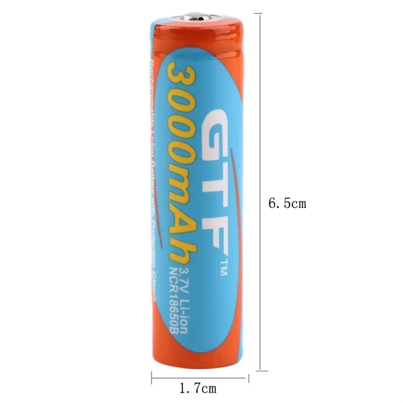 GTF 2pcs 3.7V 18650 3000mAh Li-ion Rechargeable Battery For LED Flashlight Torch DE