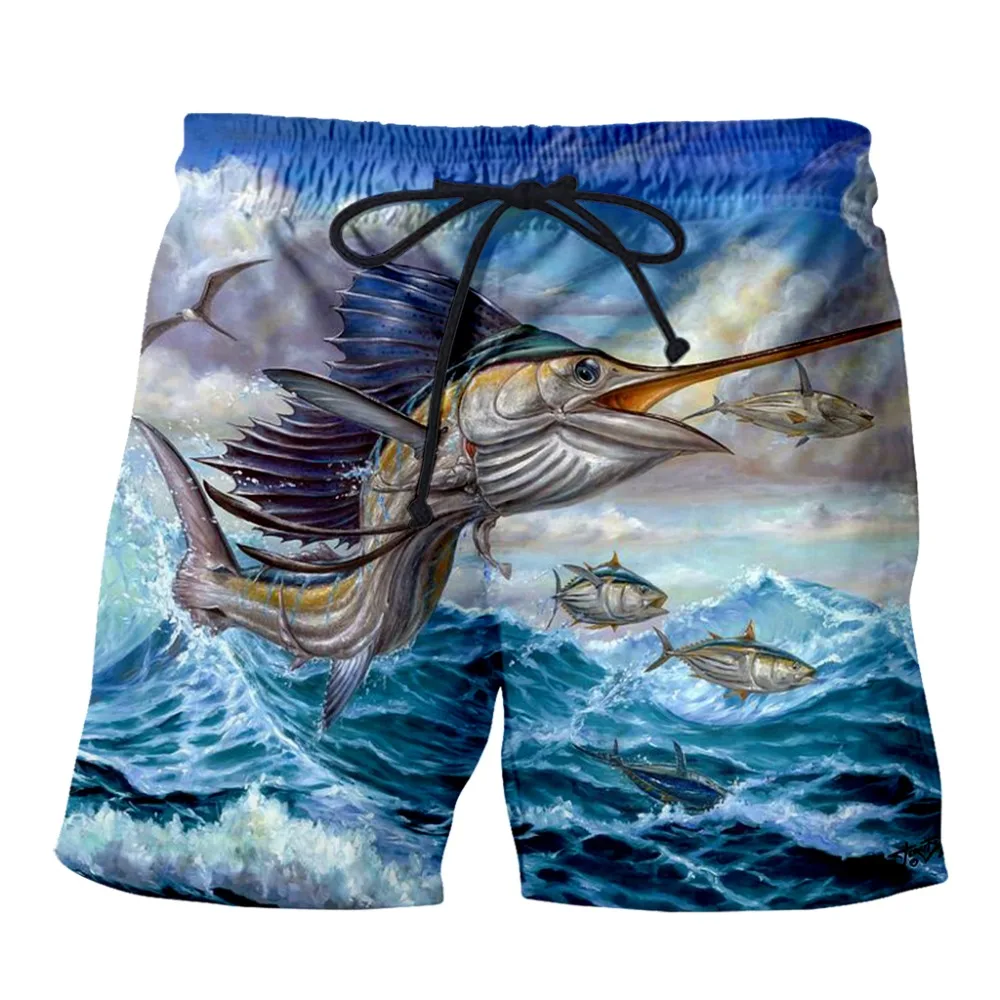 PLstar Cosmos 2019 Summer Mens Casual Fish Shorts Big jump blue marlin with mahi mahi 3d Printed Elastic Short Trousers