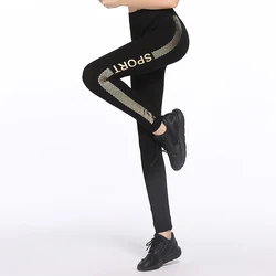 Leggings Sexy lavorati a maglia da donna caldi Leggings sportivi e Casual a righe e con stampa di lettere taglie forti