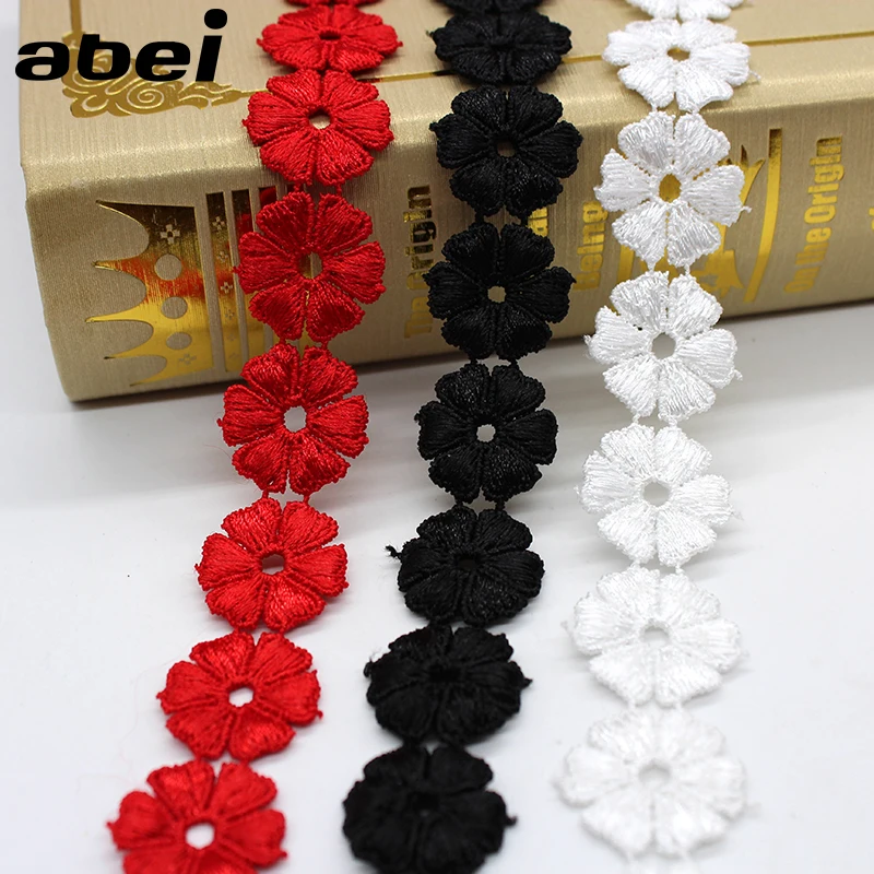 2Yards/Lot 2.3cm Polyester Flower Lace Trims White Black Red Ribbon DIY Necklace Ornaments Underwear Wedding Clothes Accessories