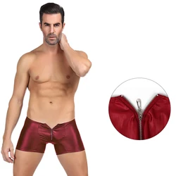 Sexy Underwear Men Panties Boxer Shorts Leather Solid Short Homme Sexy Zipper Comfortable Boxer Largo Hombre Tight Man Boxers