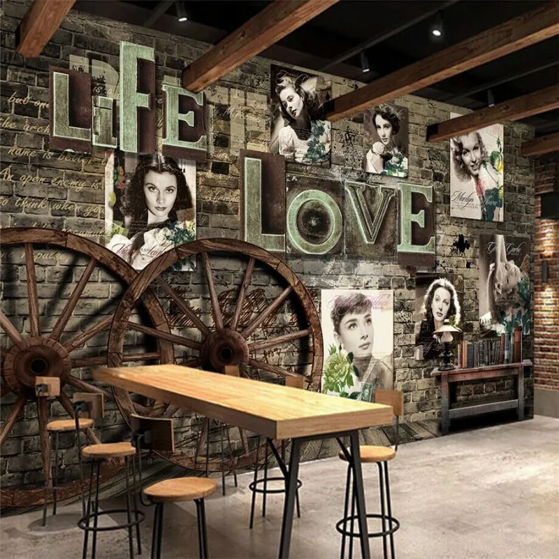 

Vintage nostalgic American and European beauty star brick wall TV background specialized production wallpaper mural.