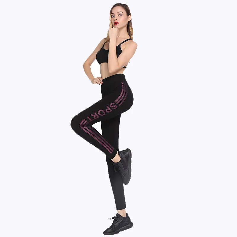 Hot Women Knitted Sexy Leggings Ankle-Length Sporting and Casual Striped and Letter Printing Leggings Plus Size