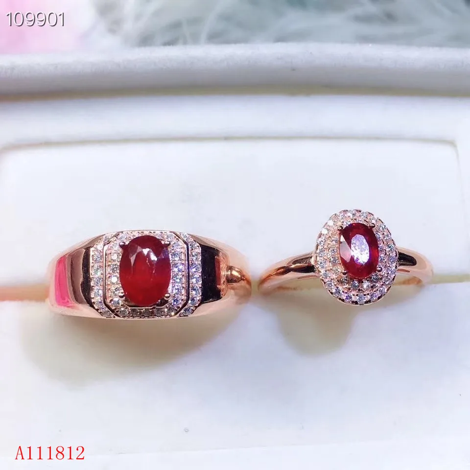 

KJJEAXCMY fine jewelry 925 Silver-inlaid Natural Ruby Ring Couple Suit Support Detection