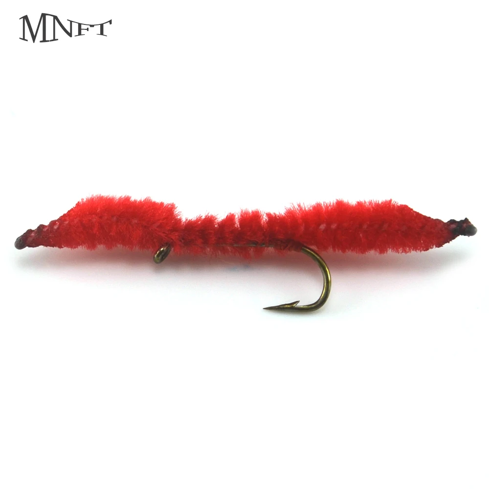 MNFT 10Pcs 10# Red Stripe Shape Pupae Juan Worms Salmon Fly Fishing Lure