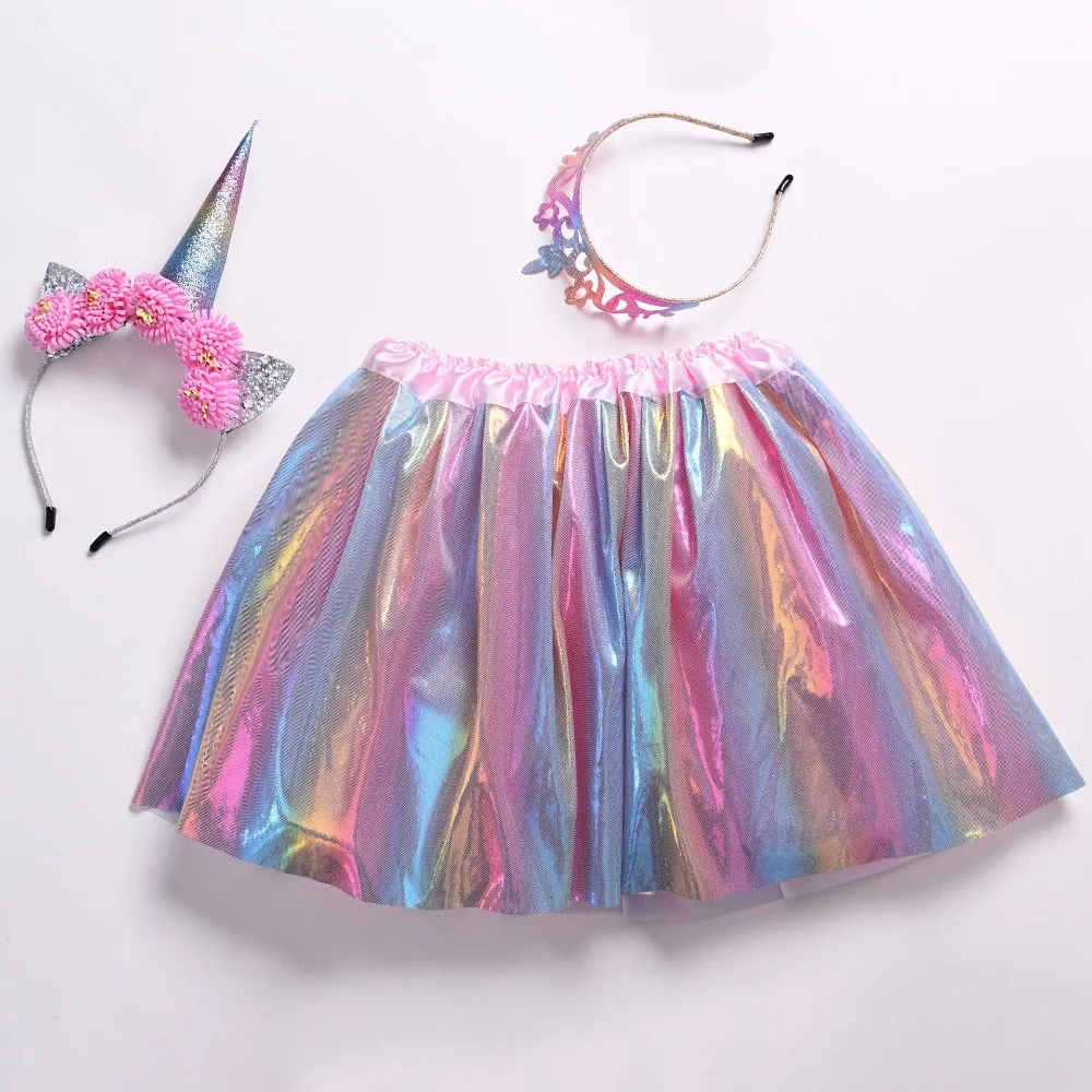 

New Tutu performance Unicorn Shinny Rainbow skirt princess rainbow Graps skirt with 2pcs matching hairband SK19010
