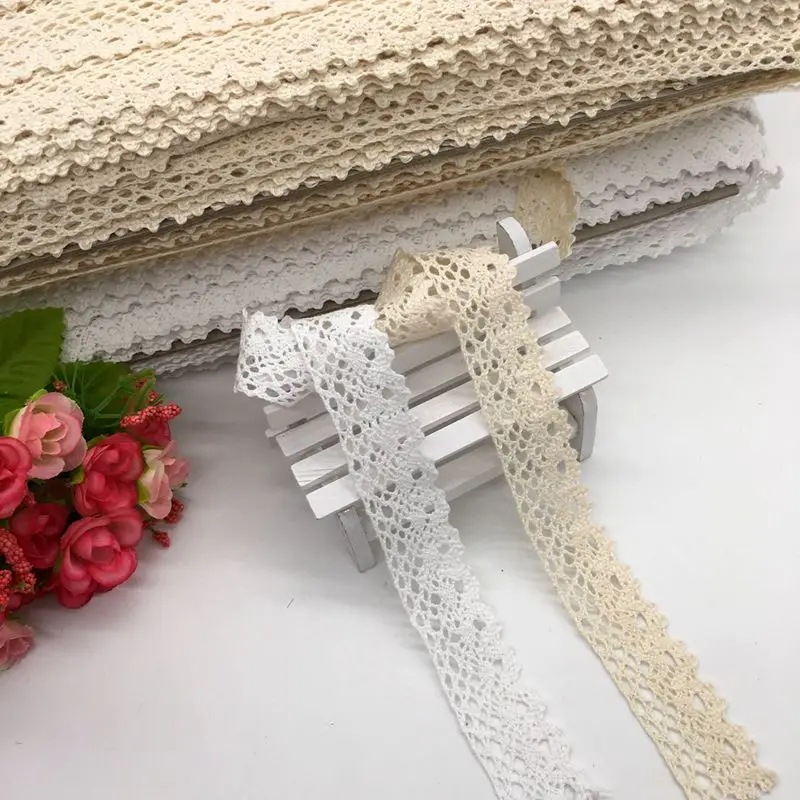 5Yard/Lot 25mm White Beige Cotton Lace Hometexile Cloth Wrap Knitting Embellishments DIY Patchwork Craft Lace Trims scrapbooking