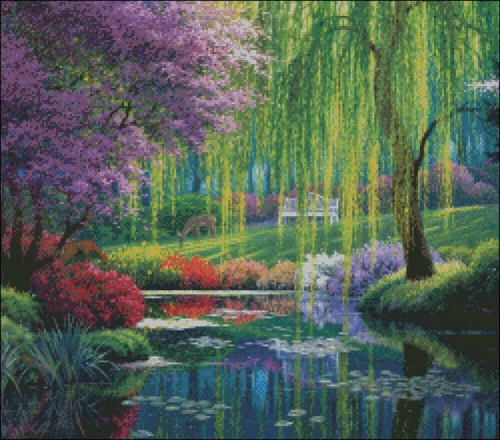 Willow Pond - Counted Cross Stitch Kits - Handmade Needlework for Embroidery 14 ct Cross Stitch Sets DMC Color