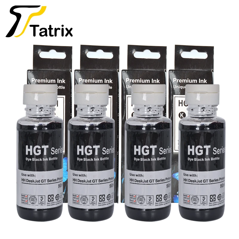 

Tatrix Перезаправка красящих чернил 4X100ML Трансферные чернила GT51 для принтеров HP Перезаправляемый картридж для HP DeskJet GT 5810/5820/5822
