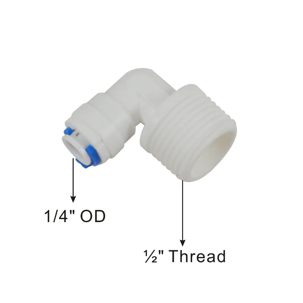 Elleboog Adapter 1/2 "Schroefdraad Man x 1/4" OD Quick Connect QC RO Systeem Fittings-12 PACK