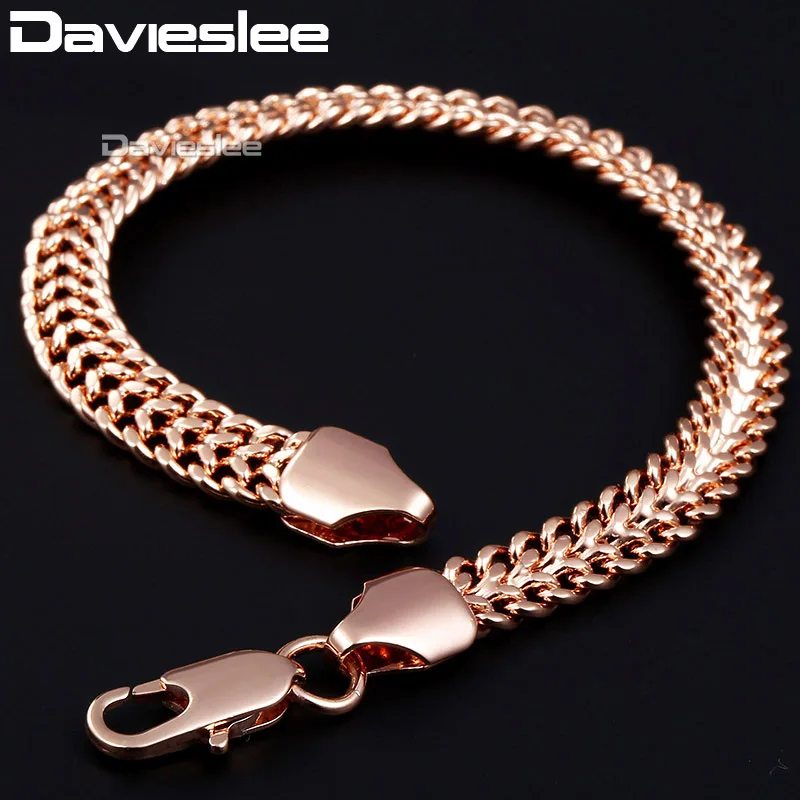 Davieslee 585 Gold Color Bracelet For Womens Chain Helix Bismark Link 7mm 18cm 20cm 23cm Dropshipping DGB283A