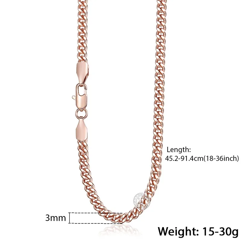 Davieslee Womens 585 Rose Gold Color Necklace Curb Cuban Link Chain for Women Jewelry Gift 3mm 18-36inch LGN220