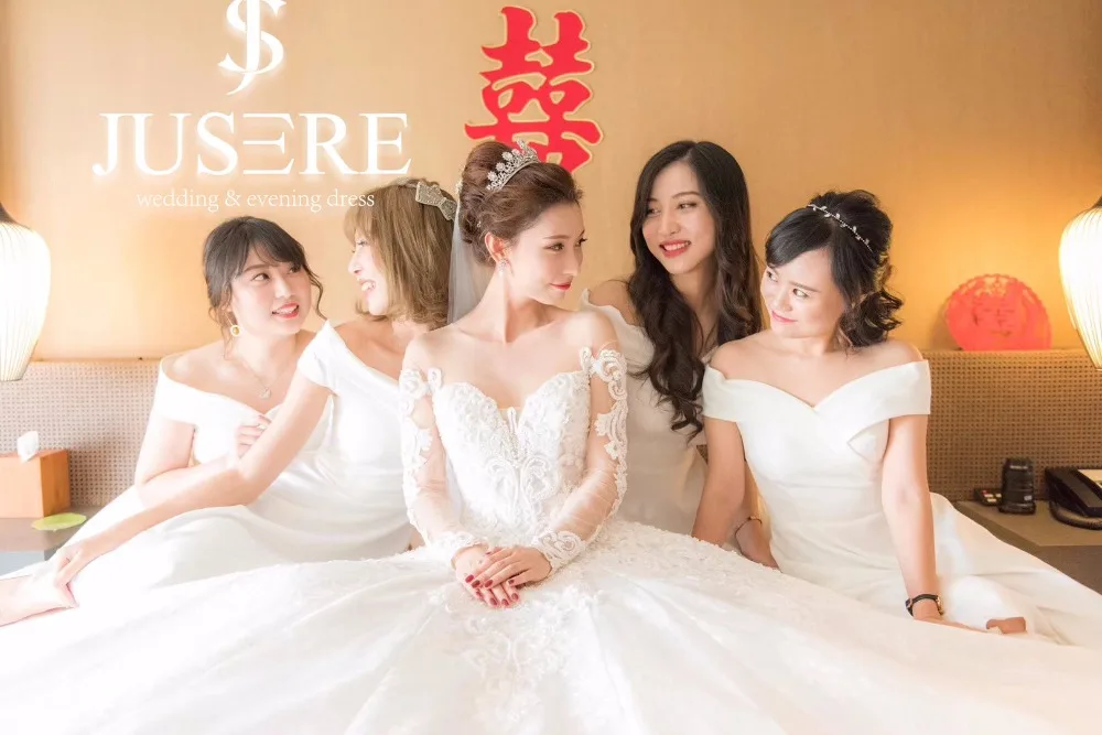 JUSERE Custom Made Wedding Dress  Hand-Beading Lace Appliques Sleeve Bridal Gowns Wedding Dresses