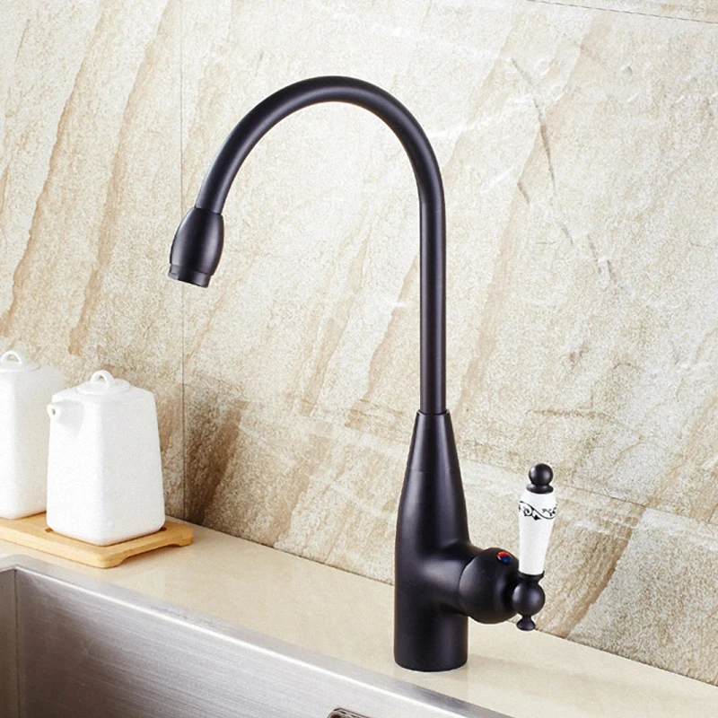 

Bathroom Vessel Sink Faucet, Hot / Cold Mixer Tap, High Arc Kitchen Faucet, Oil Rubbed Bronze / Black, 2363