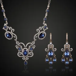 Zlxgirl jewelry vintage blue Green rhinestone wedding jewelry sets for women bridal necklace flower necklace & Pendant Brinco