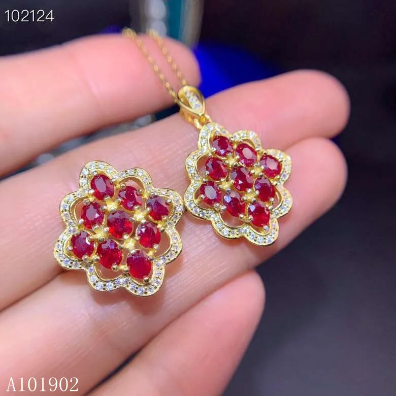 KJJEAXCMY exquisite jewelry 925 sterling silver inlaid natural ruby ladies luxury ring necklace pendant set support test cvbnm