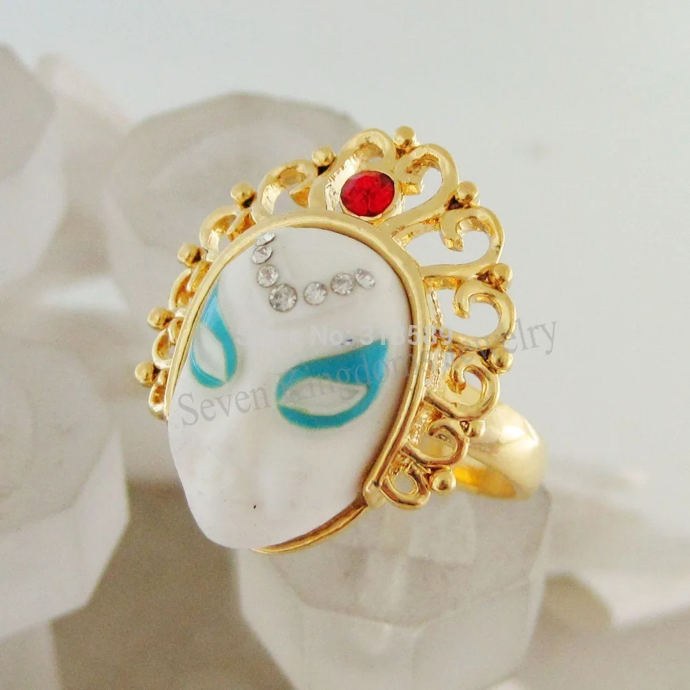 BEIjing OPERA FACE TRADITIONAL MASK RING SIZE FROM 6 to 9 - YELLOW GOLD COLOR GREAT QUALITY