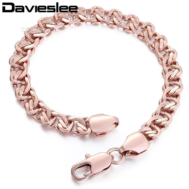 Davieslee Womens Bracelet Chain 585 Yellow White Rose Gold Color Curb Cuban Snail Link 8mm 18cm-25cm LGB271