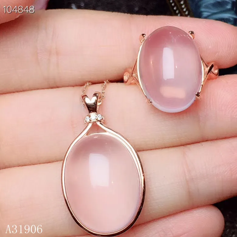 

KJJEAXCMY Fine Jewelry 925 sterling silver inlaid natural powder crystal hibiscus stone gems female necklace chain pendant ring