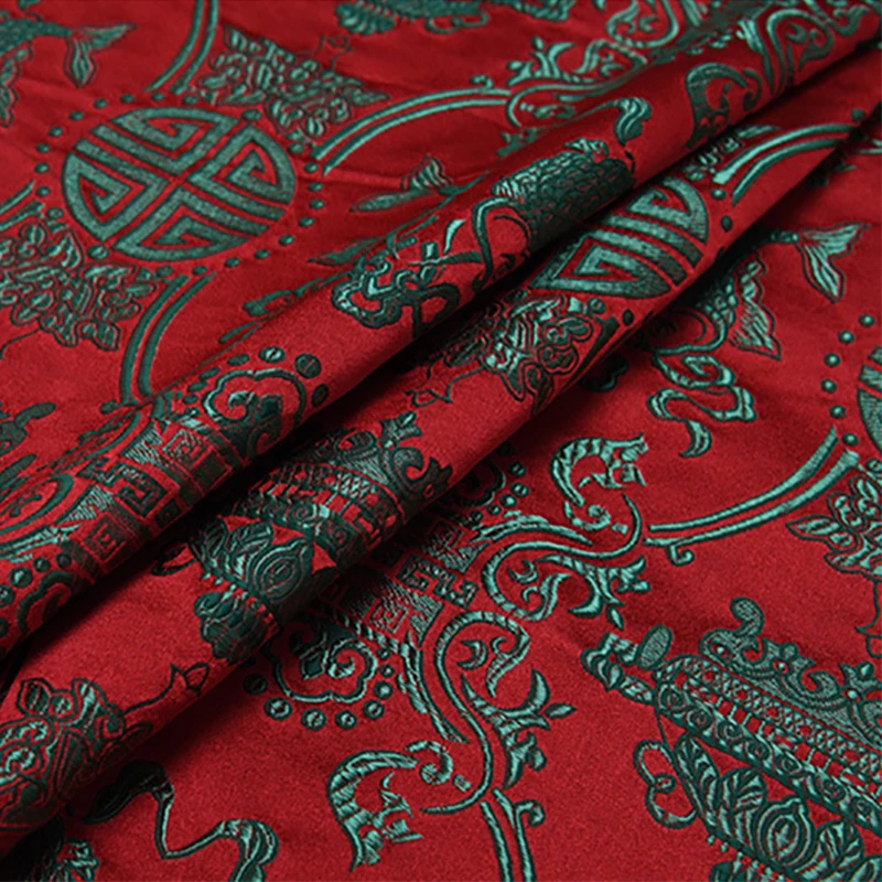 new arrival brocade jacquard fish red background fabric for patchwork felt tissue telas dress bed sheet coat cloth 100x75cm