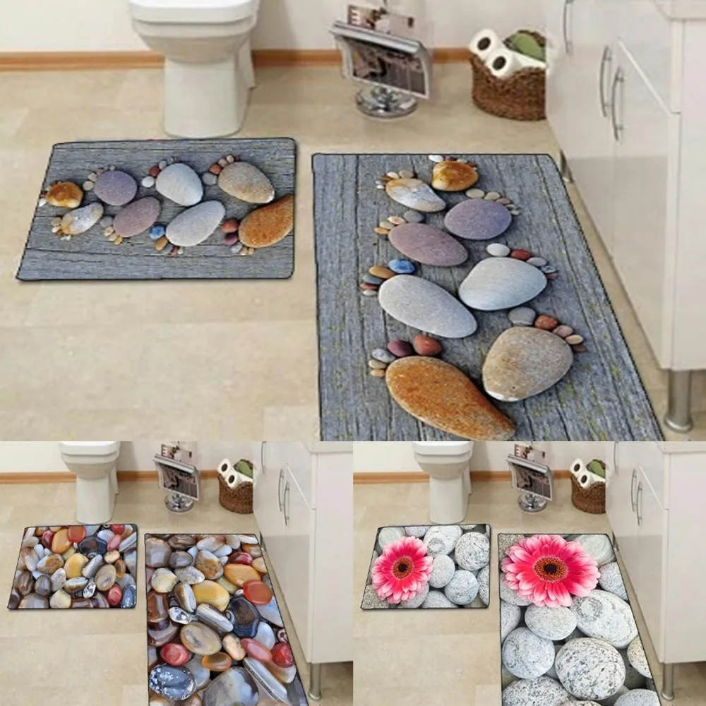 

Else Gray Pebble Stones Flower Floral Foot stones 3d Print Non Slip Microfiber 2 piece Bath Mat set for Bathroom 90x60cm 50x60cm