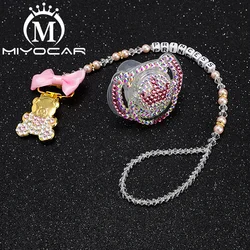 MIYOCAR personalizzato nome del cuore di bling ciuccio clip ciuccio personalizzato titolare clip di manichino con bling ciuccio set regalo unico SP009