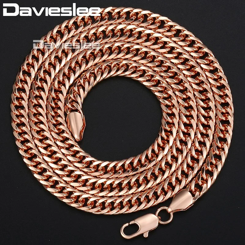 Davieslee Womens Mens Necklace Rose Gold Color Chain Cuban Link Jewelry Trendy Gift 5mm 18-28inch LGN162