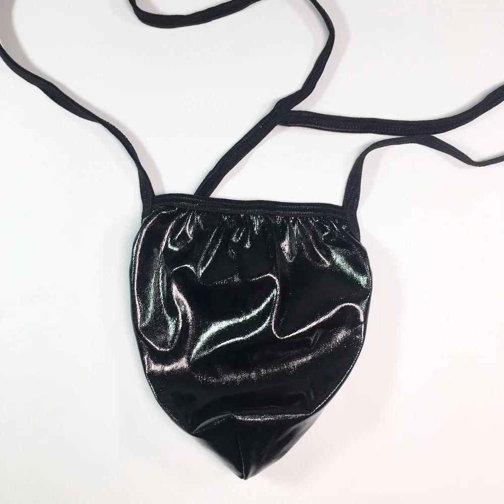 G366V Hot Mens Pouch Thong Suspender PVC Faux Leather Black Mens Pouch Suspender