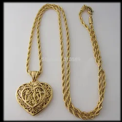 YELLOW GOLD PLATED 24INCH CHAIN MUSLIM ALLAH GOD HEART SHAPED PENDANT