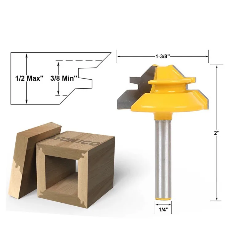 1PC Small Lock Miter Router Bit Anti-kickback 45 Degree 8mm 1/4 Inch Shank Tenon Cutter for WoodworkingTools