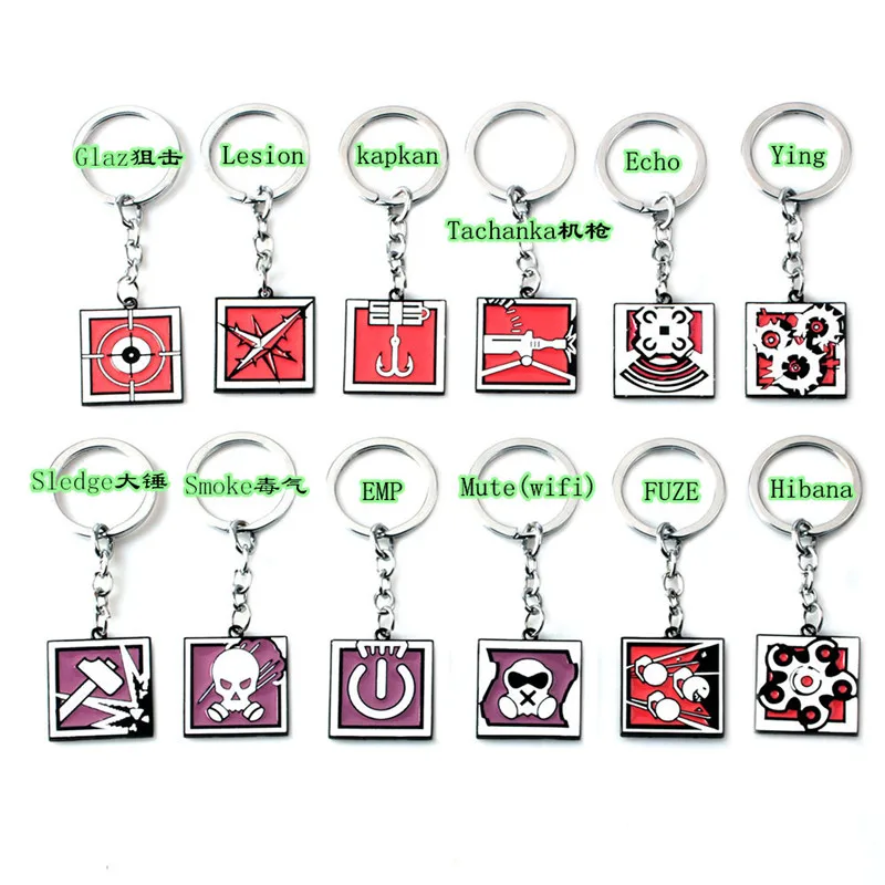 A Lot/12pcs Game Rainbow Six Siege Keychain For Men Women ASH Buck ELA Key Chain Game Anime Keyring Holder Porte Clef Jewelry